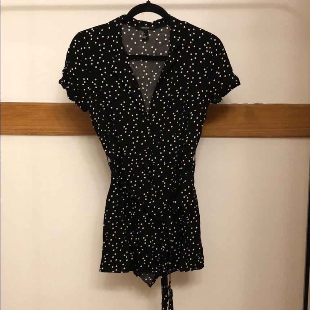 Women’s black and white polka dot romper